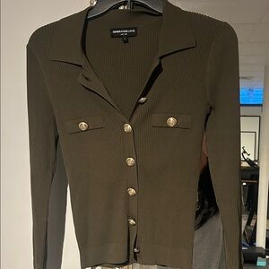 Generation Love Khaki Cardigan with Metallic Buttons